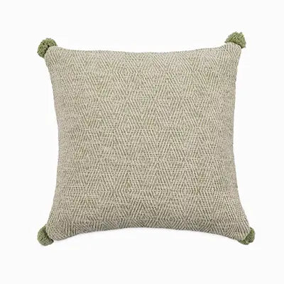 Woven Cushion with Pom Pom - GREEN