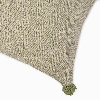 Woven Cushion with Pom Pom - GREEN