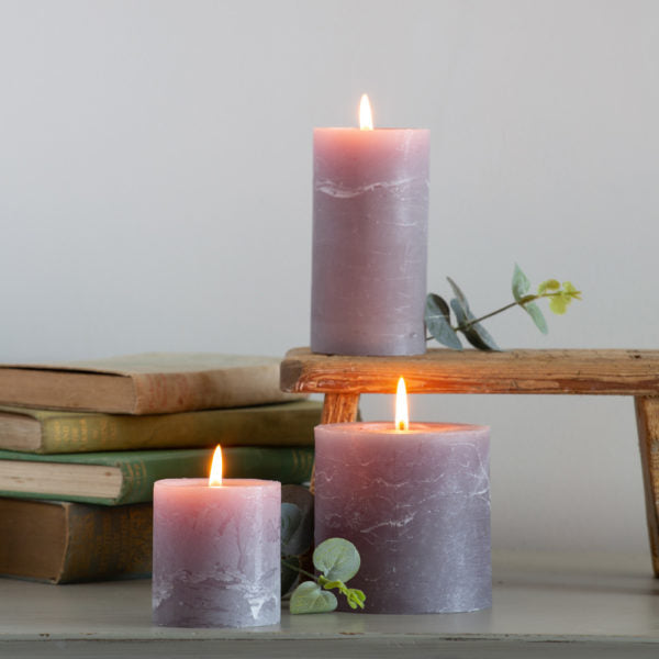 Rustic Pillar Candle Light Grey