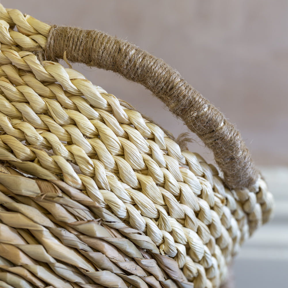 Straw and Corn Basket with Cream Braid Set of 3