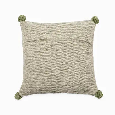 Woven Cushion with Pom Pom - GREEN