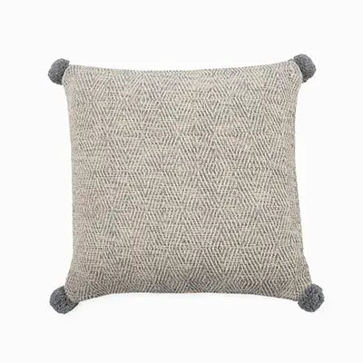 Woven Cotton Cushion with Pom Pom - BLUE